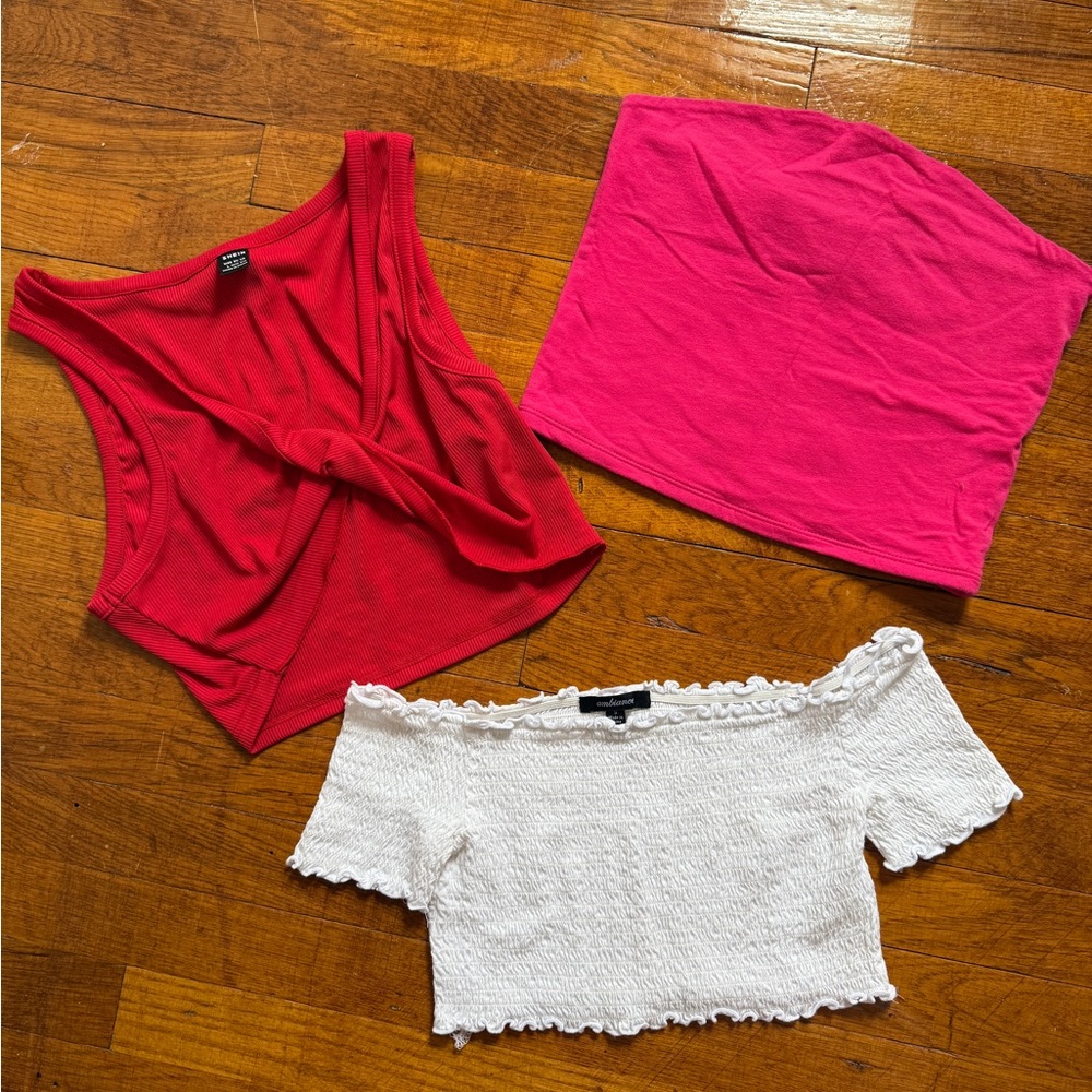 Women's CropTops Set - Red, Pink, and White